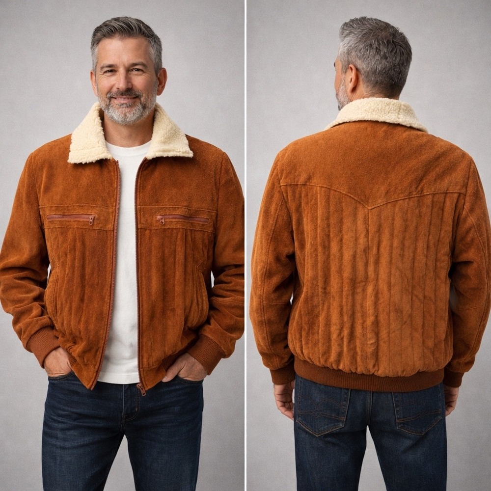 Vintage Montgomery Ward Suede Leather Bomber Jacket Brown Shearling Lined Men 44